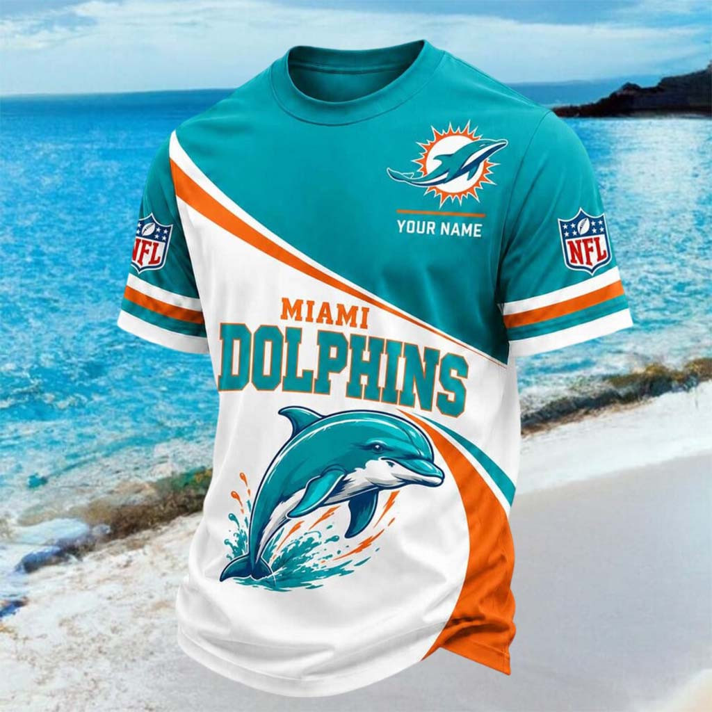 Custom Miami Dolphins Shirt Miami National Football T-Shirt Dolphins Merch Gifts For Him - Kdjoy