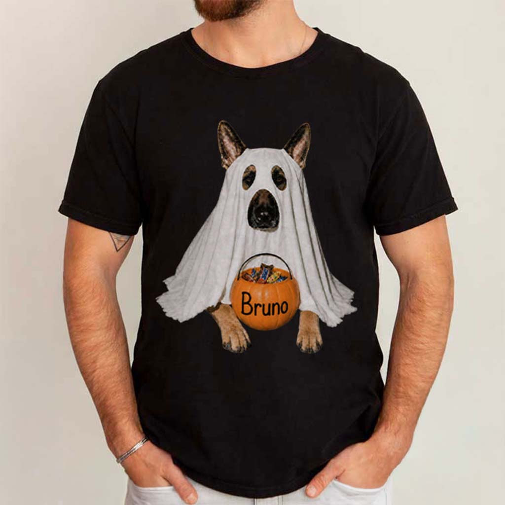 Custom Name Ghost German Shepherd Candy Halloween T-Shirt Funny Gift For Dog Lover - Kdjoy