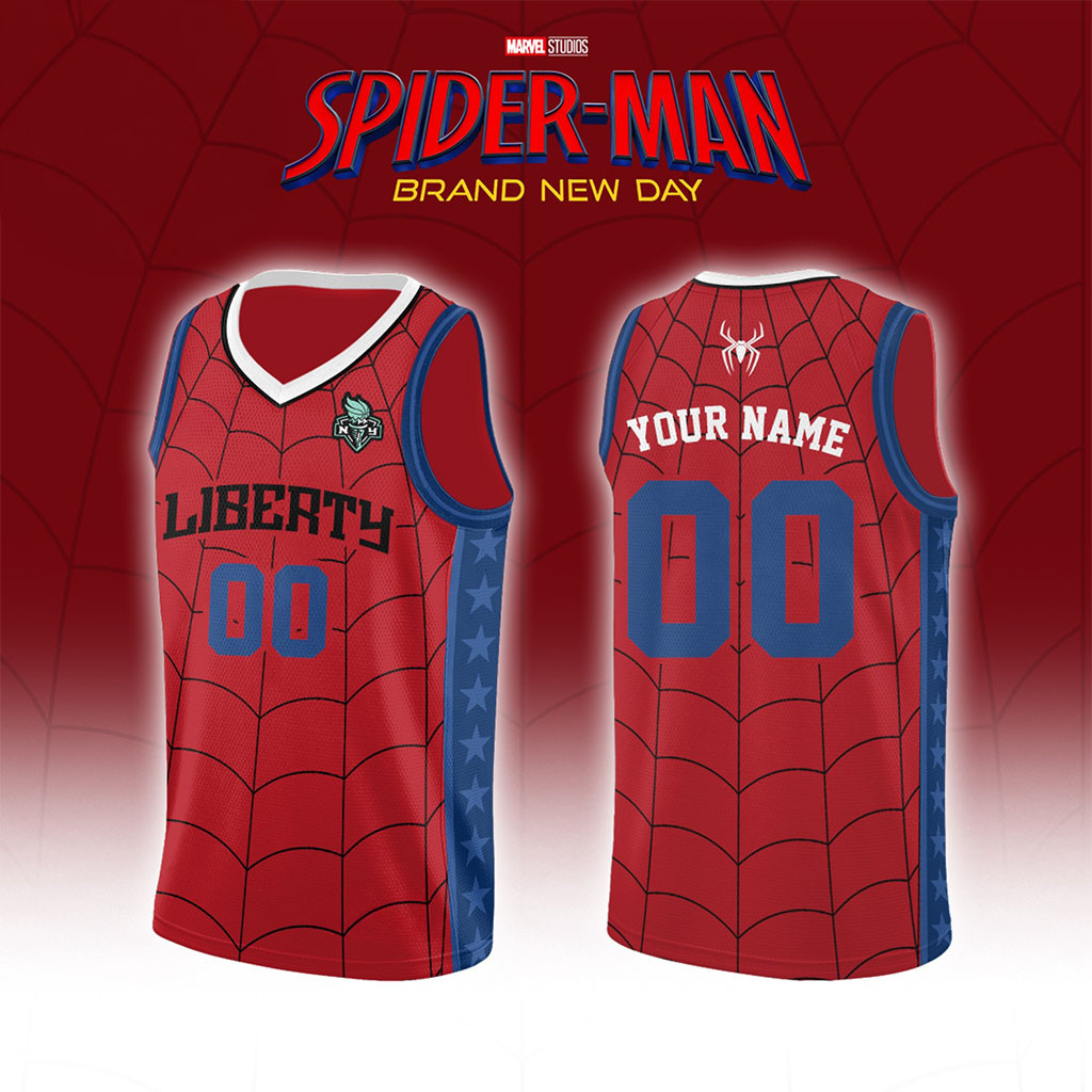 Custom New York Liberty X Spider-Man Brand New Day 2026 Basketball Jersey NY Liberty Merch - Kdjoy Custom New York Liberty X Spider-Man Brand New Day 2026 Basketball Jersey NY Liberty Merch - Kdjoy