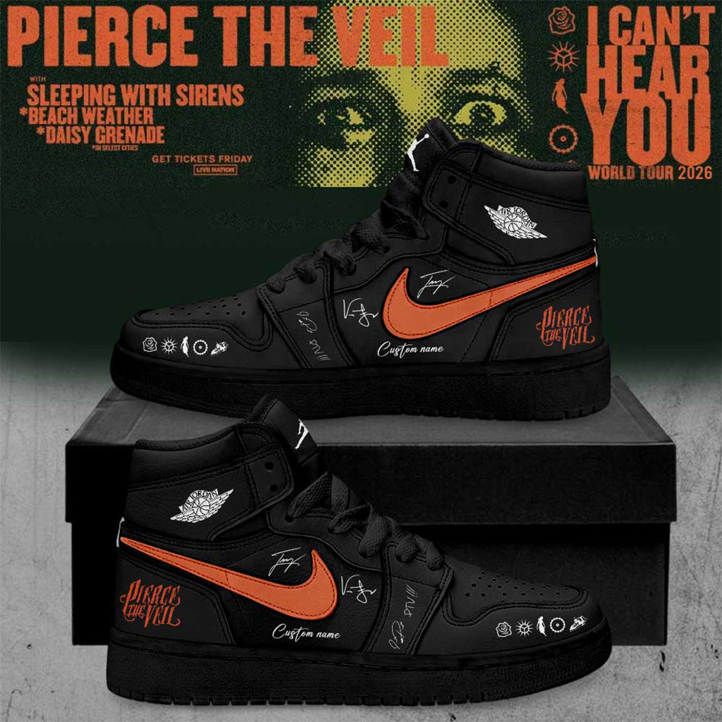 Custom Pierce The Veil Merch I Can't Hear You World Tour 2026 Signature Shoes Black - Kdjoy Custom Pierce The Veil Merch I Can't Hear You World Tour 2026 Signature Shoes Black - Kdjoy