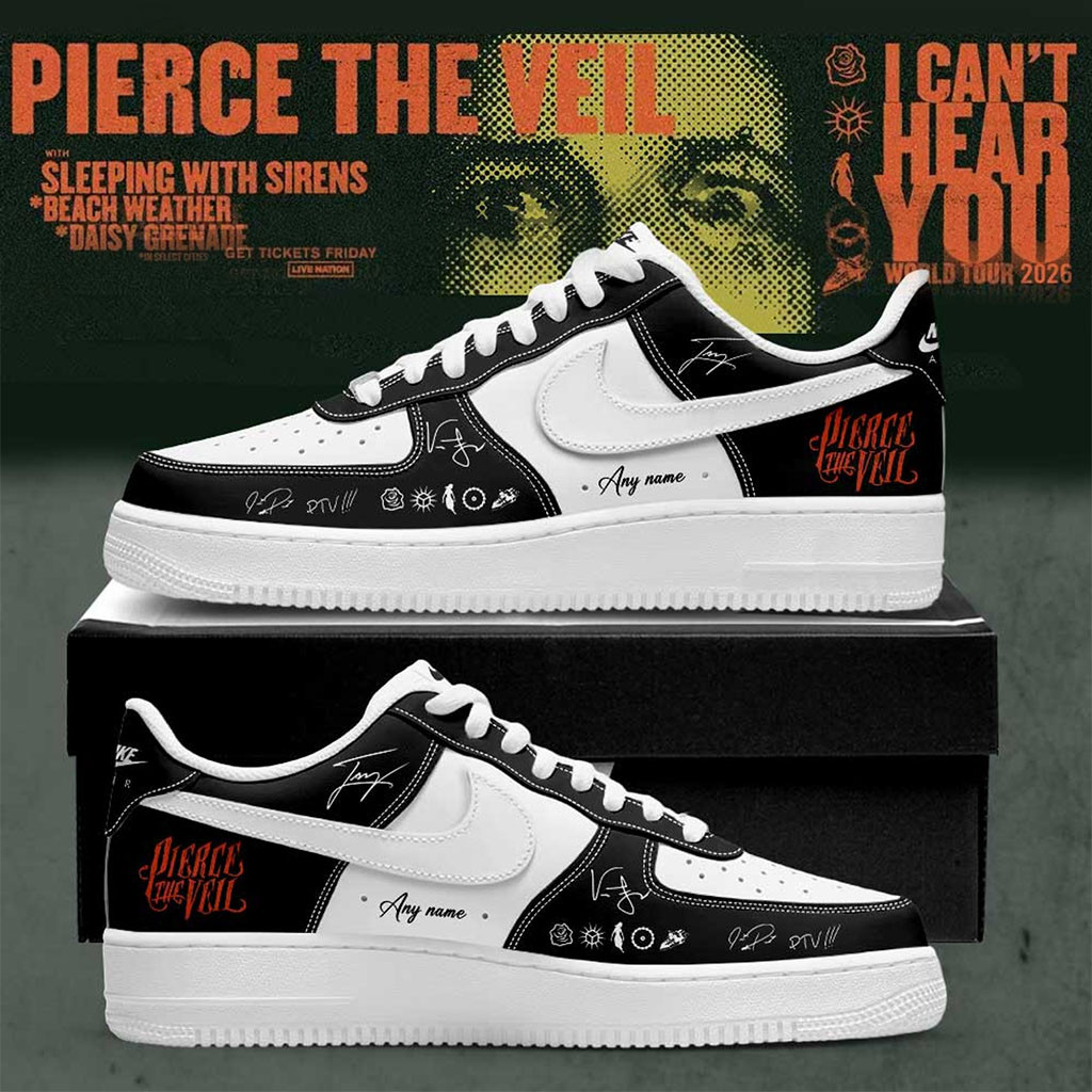 Custom Pierce The Veil Merch I Can't Hear You World Tour 2026 Signature Shoes Black White - Kdjoy Custom Pierce The Veil Merch I Can't Hear You World Tour 2026 Signature Shoes Black White - Kdjoy