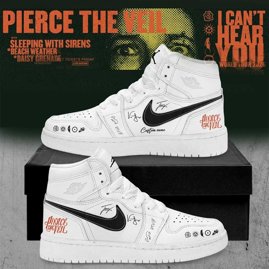 Custom Pierce The Veil Merch I Can't Hear You World Tour 2026 Signature Shoes White BFF Gifts - Kdjoy Custom Pierce The Veil Merch I Can't Hear You World Tour 2026 Signature Shoes White BFF Gifts - Kdjoy