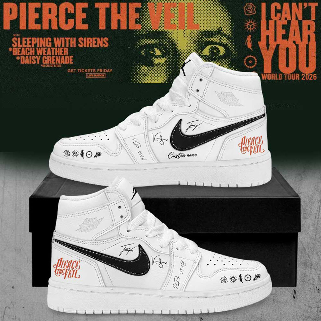 Custom Pierce The Veil Merch I Can't Hear You World Tour 2026 Signature Shoes White Fan Gifts - Kdjoy Custom Pierce The Veil Merch I Can't Hear You World Tour 2026 Signature Shoes White Fan Gifts - Kdjoy