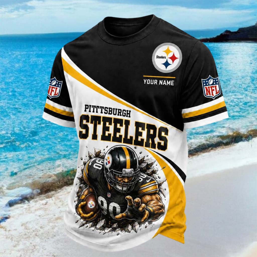 Custom Pittsburgh Steelers Mascot Tackling Player T-Shirt Pittsburgh Football Shirt Steelers Merch - Kdjoy