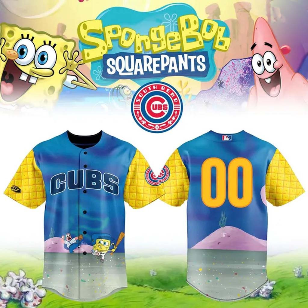 Custom South Bend Cubs SpongeBob SquarePants Night Baseball Jersey SB Cubs Merch Fans Gear