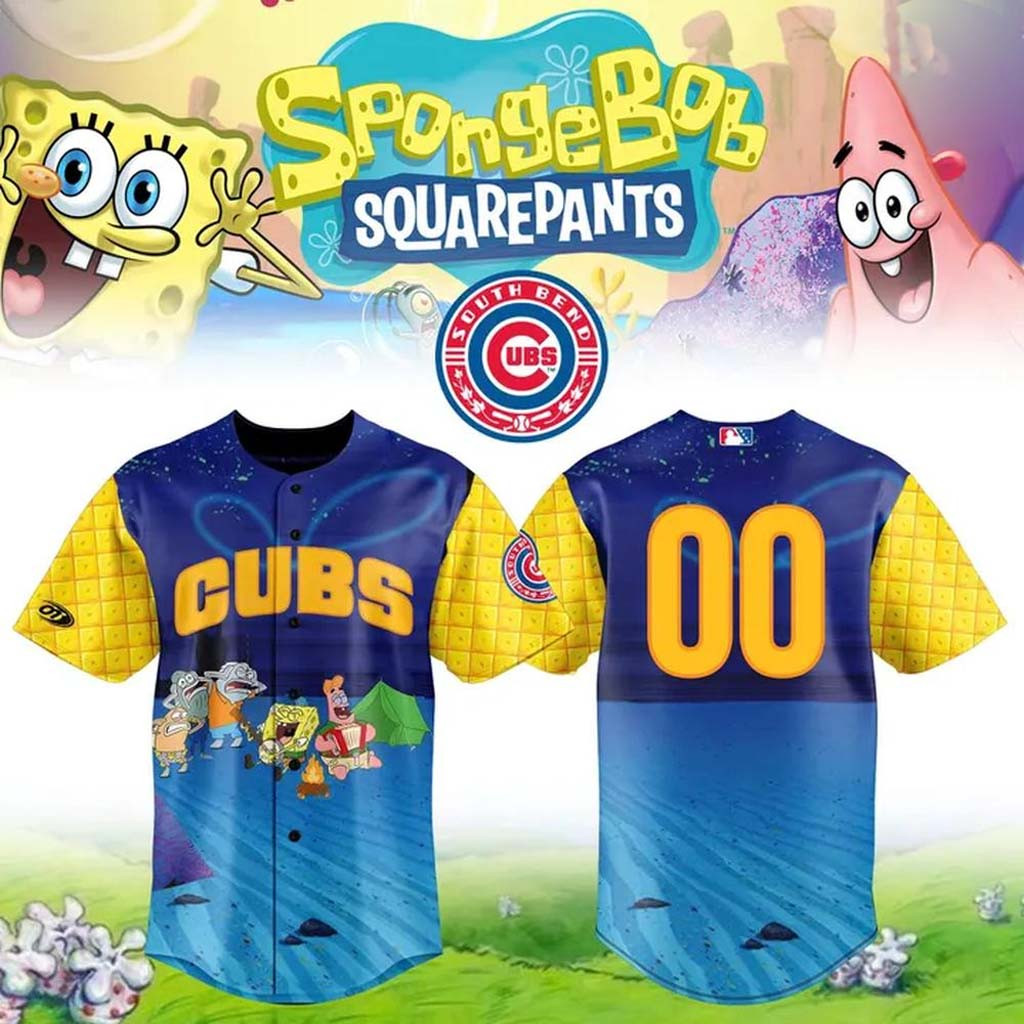 Custom South Bend Cubs SpongeBob SquarePants Night Baseball Jersey SB Cubs Merch Fans Gifts Custom South Bend Cubs SpongeBob SquarePants Night Baseball Jersey SB Cubs Merch Fans Gifts