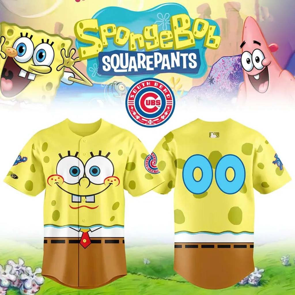 Custom South Bend Cubs SpongeBob SquarePants Night Baseball Jersey SB Cubs Merch Son Gifts