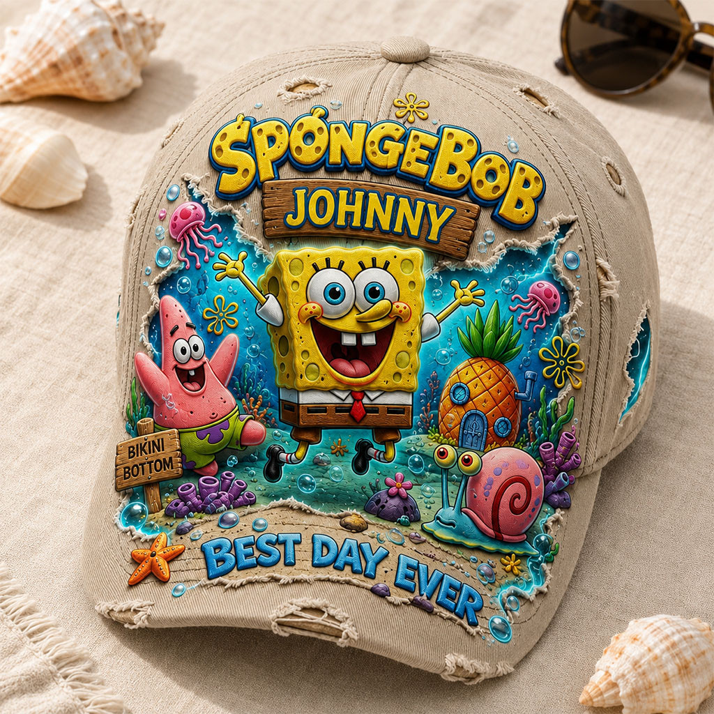 Custom Spongebob Best Day Ever Hat SpongeBob SquarePants Merch Underwater Cartoon Friends Cap - Kdjoy
