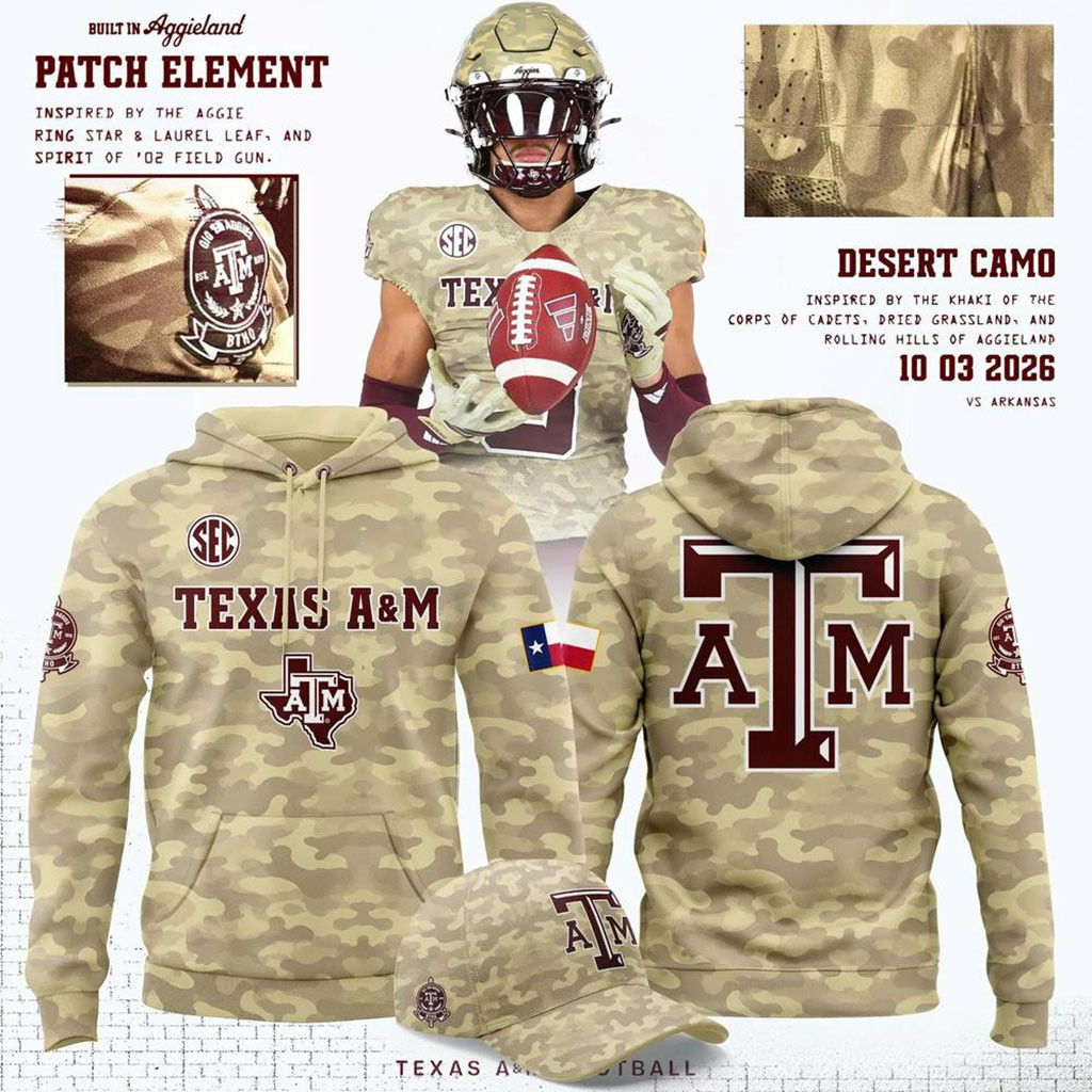 Custom Texas A&M Aggies 2026 Honor and Support Desert Camo Hoodie Aggies Merch Fans Gifts - Kdjoy