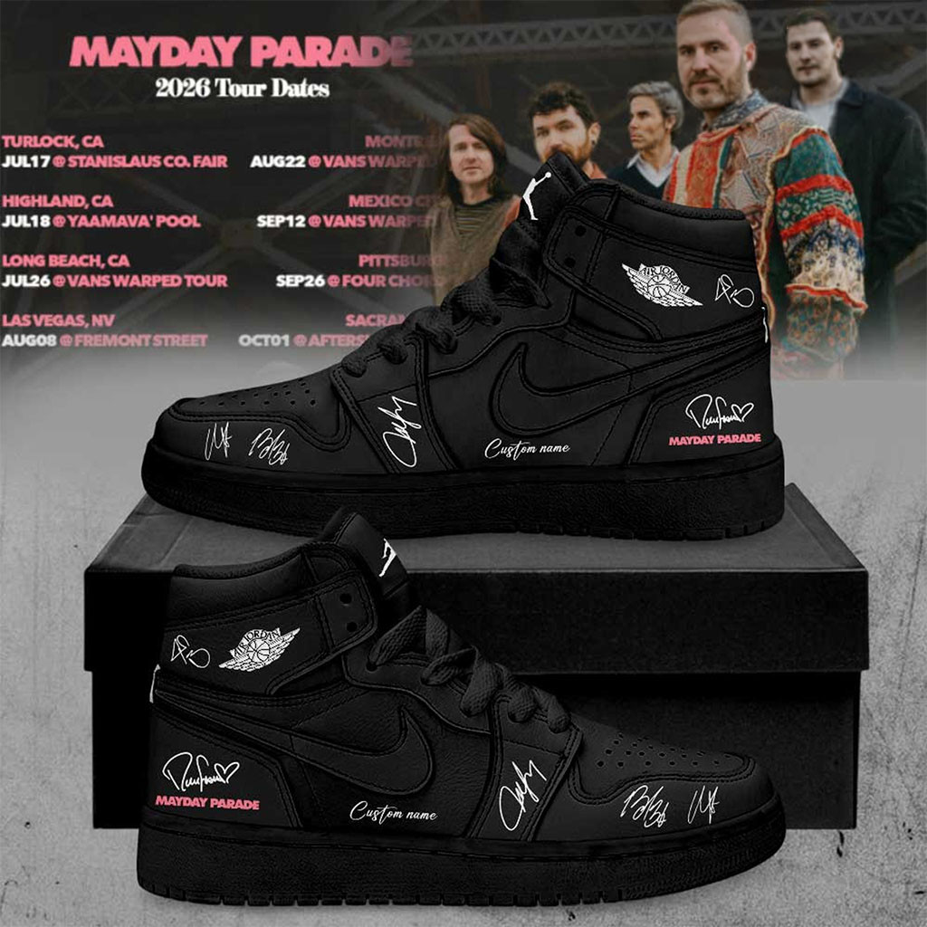 Customize Mayday Parade Merch 2026 Tour Dates Sneakers Black Present For Rock Band Fans - Kdjoy Customize Mayday Parade Merch 2026 Tour Dates Sneakers Black Present For Rock Band Fans - Kdjoy