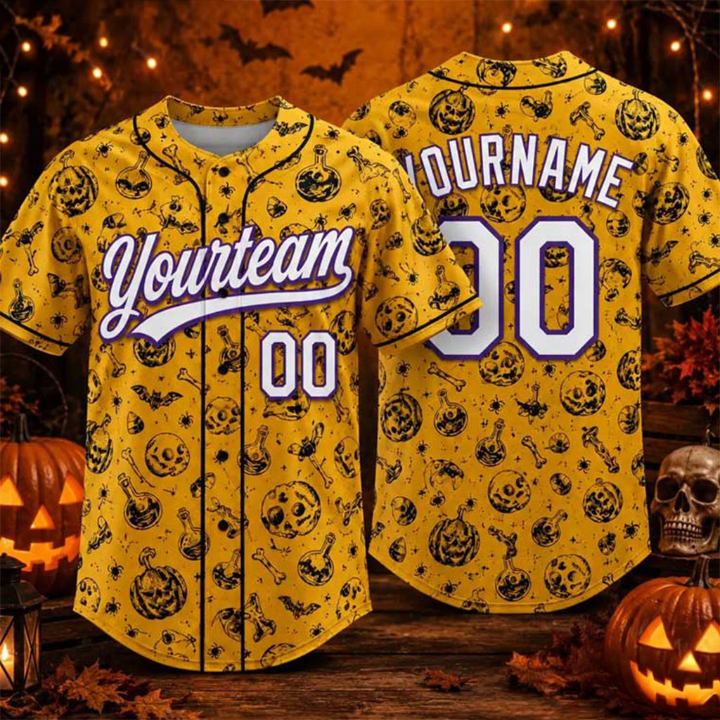 Customized Halloween Spooky Pumpkin Skull Baseball Jersey Halloween Apparel BFF Gifts - Kdjoy Customized Halloween Spooky Pumpkin Skull Baseball Jersey Halloween Apparel BFF Gifts - Kdjoy