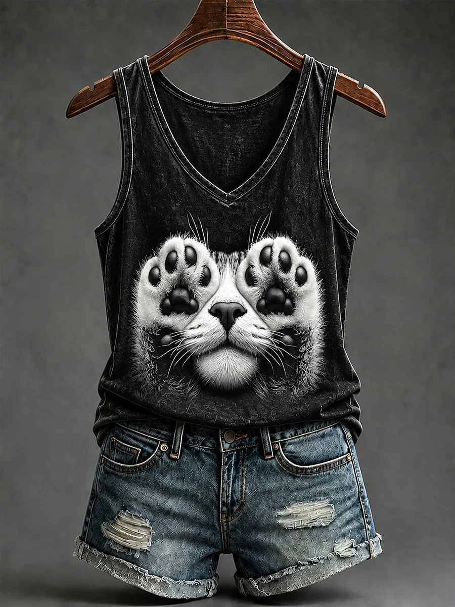 Cute Cat Paw Print Tank Top Cat Lover Apparel Birthday Presents For Her - Kdjoy