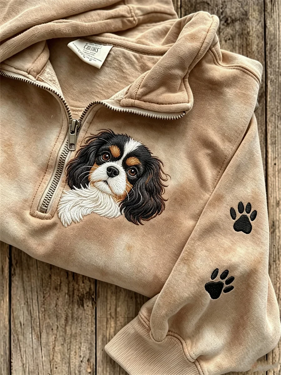 Cute Cavalier King Charles Dog Half Zip Sweatshirt Puppy Paw Merch Gift For Her - Kdjoy