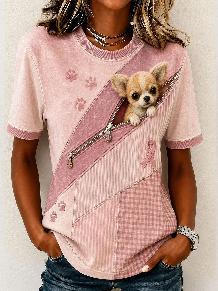 Cute Chihuahua Breast Cancer Awareness Art T-Shirt Dog Mom Shirt Gift For Chihuahua Lovers - Kdjoy