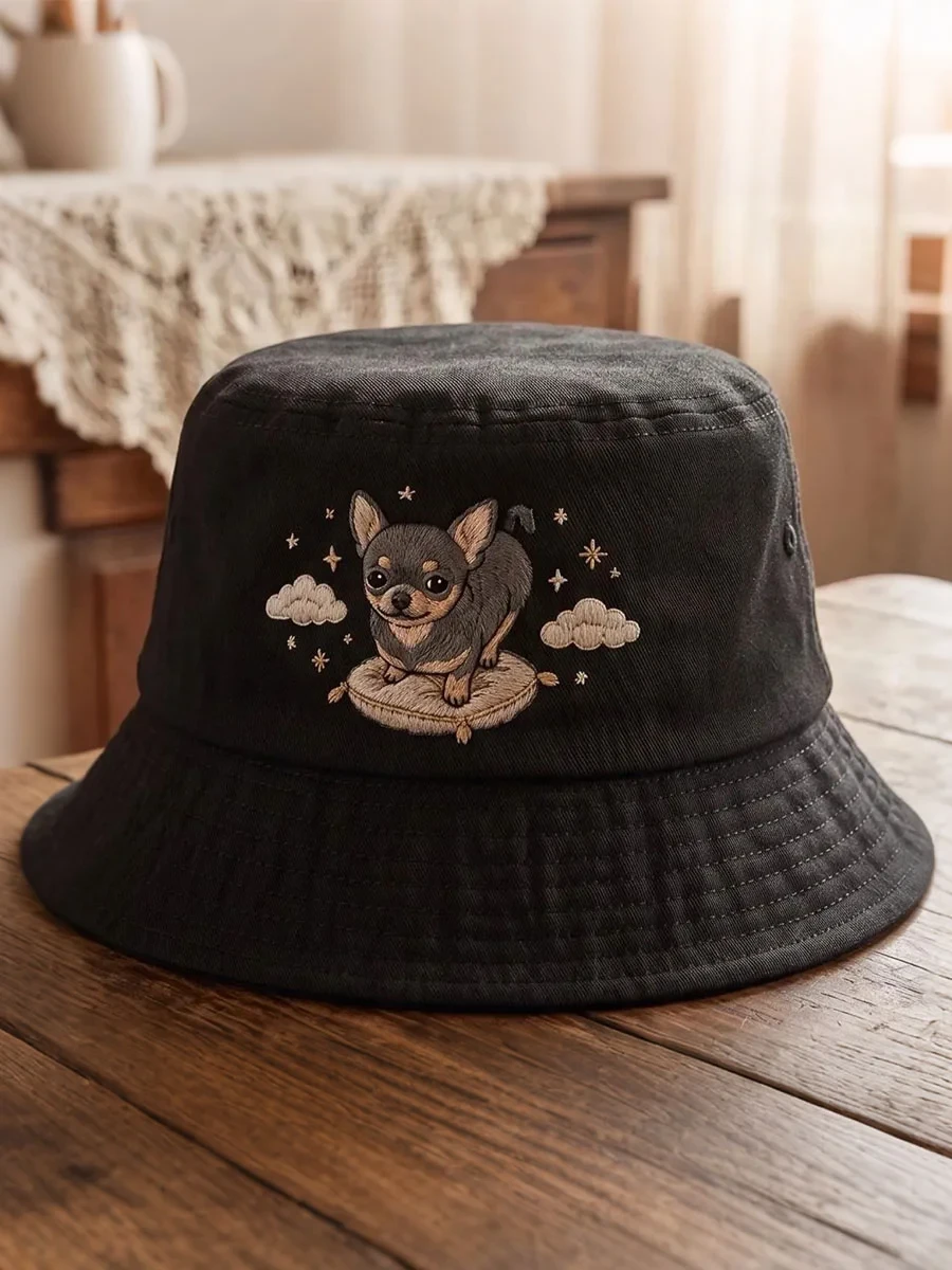 Cute Chihuahua Starry Night Bucket Hat Dog Moon Merch Unique Birthday Gift For Husband - Kdjoy