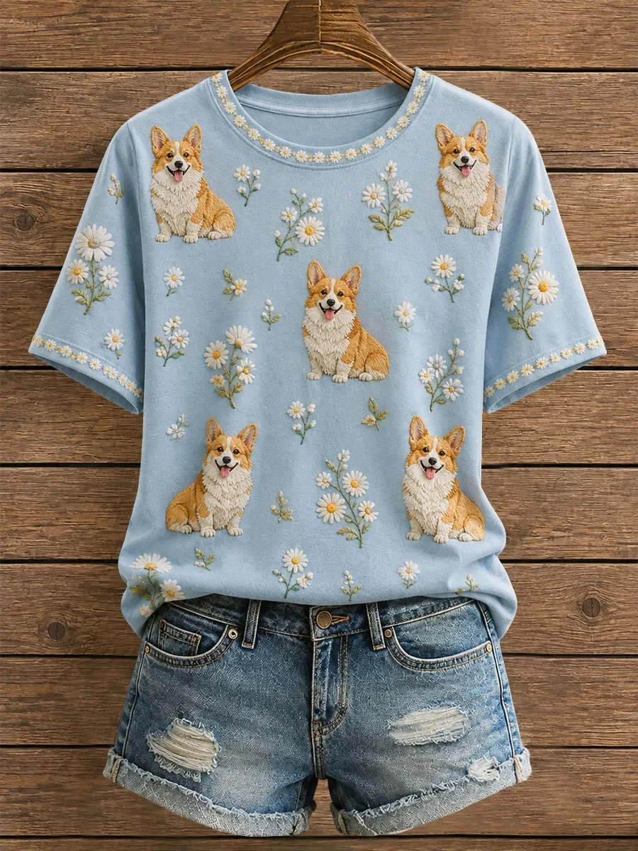 Cute Corgi With Daisies T-Shirt Dog Floral Shirt Gifts For My Wife - Kdjoy Cute Corgi With Daisies T-Shirt Dog Floral Shirt Gifts For My Wife - Kdjoy