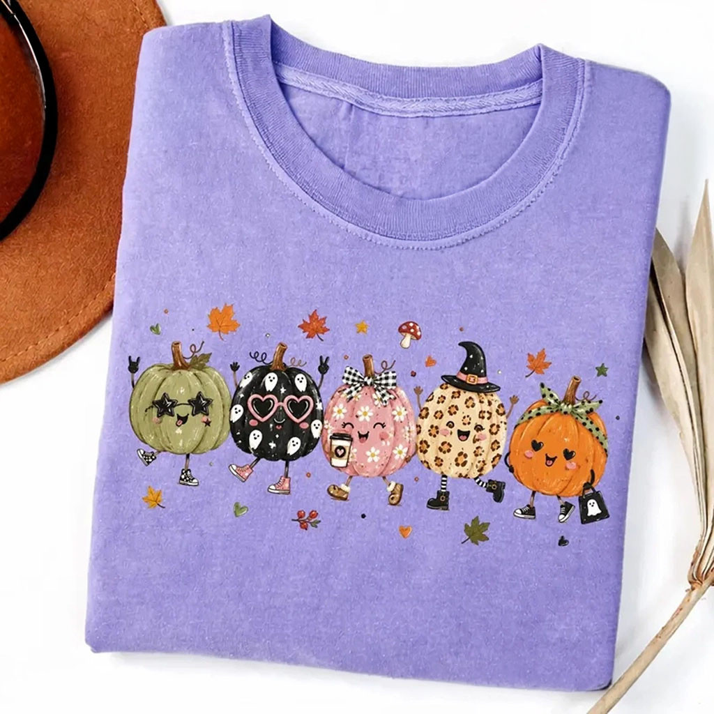 Cute Halloween Pumpkins Shirt Kawaii Pumpkin Friends Tee Spooky Season Fall Clothing - Kdjoy