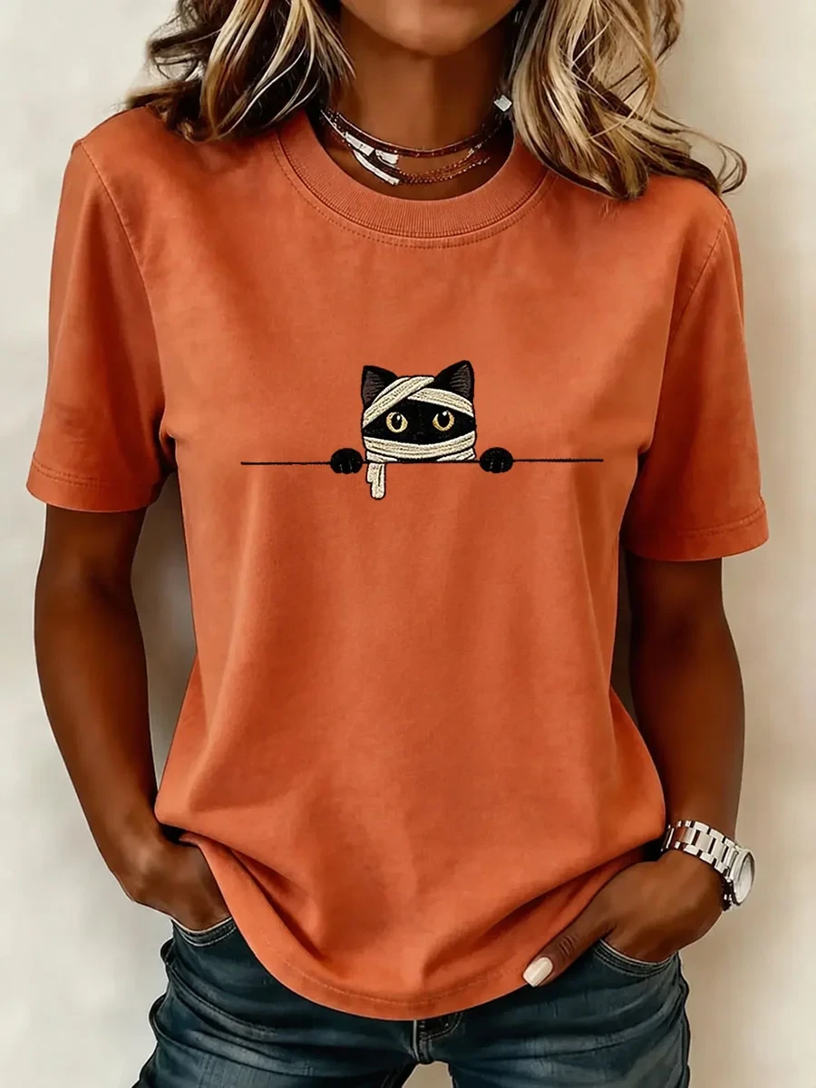 Cute Mummy Black Cat Peeking T-Shirt Halloween Cat Shirt Halloween Outfits For Women - Kdjoy Cute Mummy Black Cat Peeking T-Shirt Halloween Cat Shirt Halloween Outfits For Women - Kdjoy