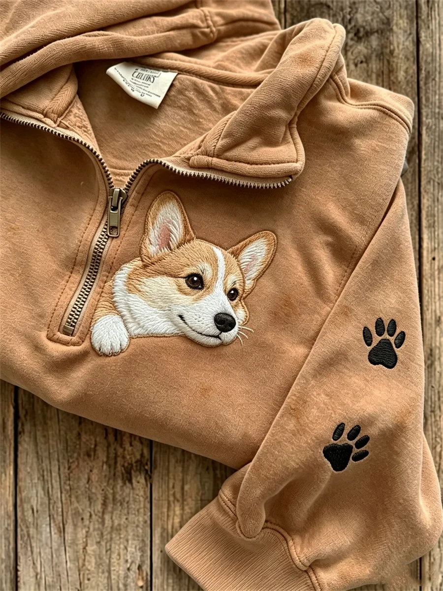 Cute Pembroke Welsh Corgi Dog Half-Zip Sweatshirt Puppy Paw Clothes Gift For Her - Kdjoy