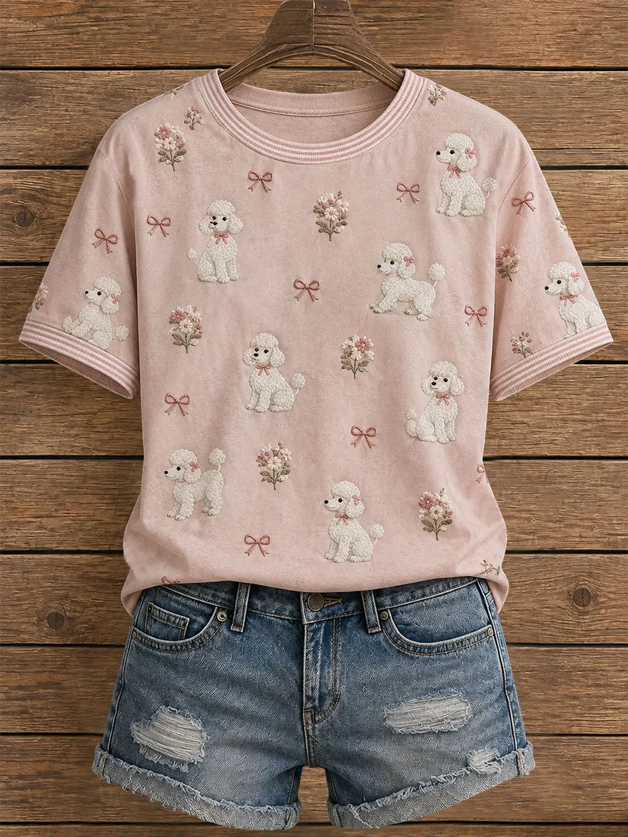Cute Poodle Bows Flowers T-Shirt Dog Poodle Merch Best Gifts For Wife - Kdjoy