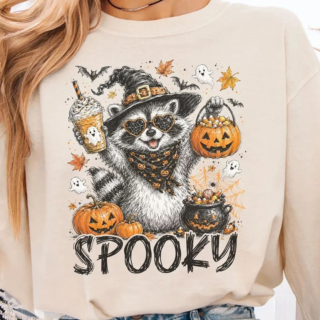 Cute Spooky Raccoon Halloween Sweatshirt Fall Apparel Gifts For Animal Lovers - Kdjoy