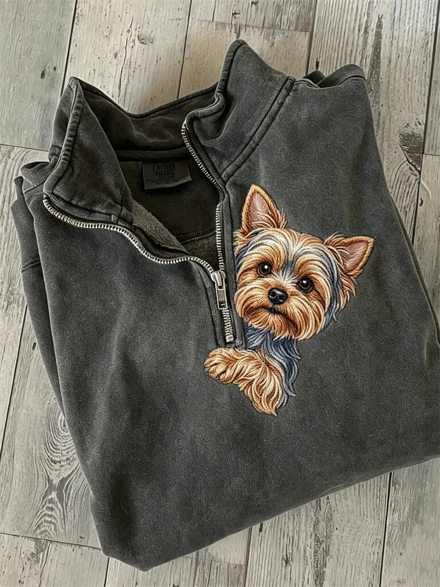 Cute Yorkshire Terrier Half Zip Sweatshirt Dog Paw Apparel Gift For Her - Kdjoy