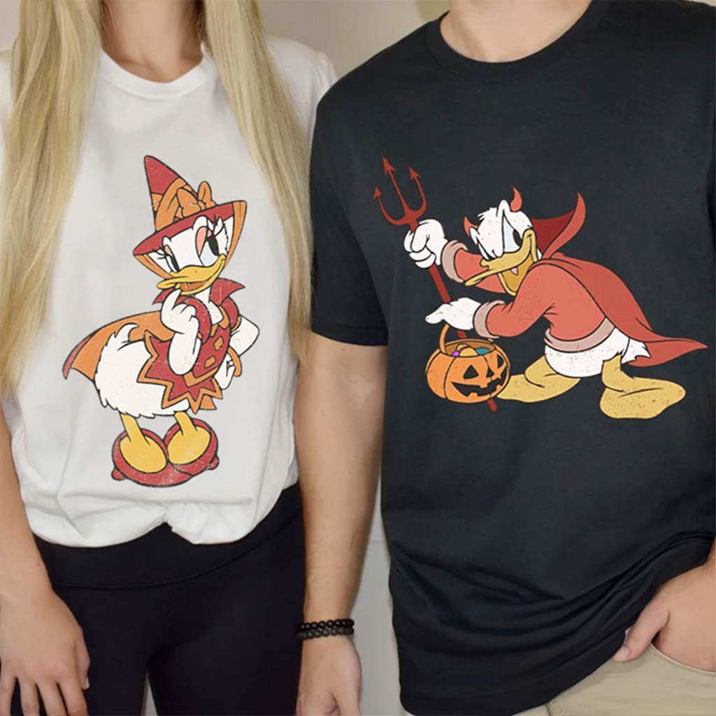 D Daisy And Donald Halloween Vintage T-Shirt Spooky Season Apparel Gift For Couples - Kdjoy