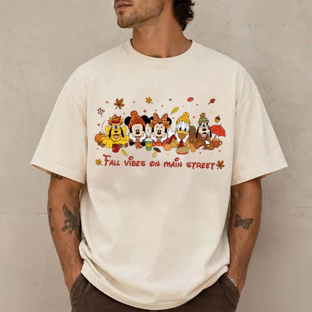 D Fall Vibes On Main Street Mickey And Friends T-Shirt Autumn Outfits Gift For Besties - Kdjoy