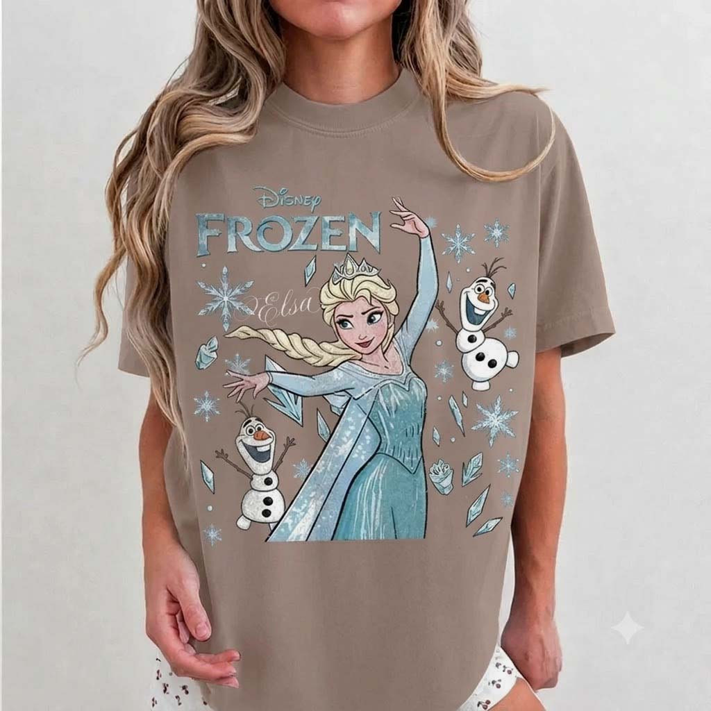 D Frozen Elsa Shirt Vintage Queen Elsa T-Shirt Olaf Snowman Tee Frozen Merch Gift For Her
