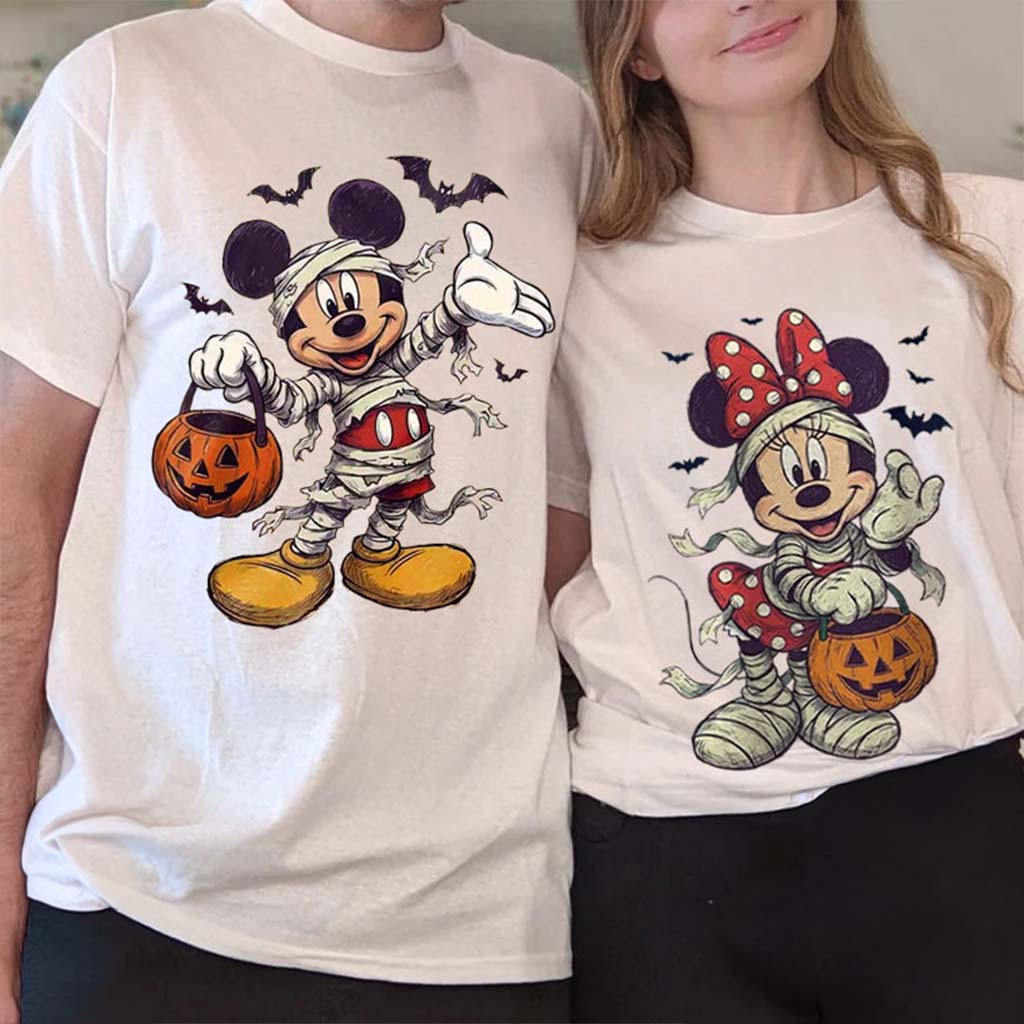 D Mickey Minnie Halloween Retro Couple T-Shirt Spooky Season Apparel Halloween Gift For Him Her - Kdjoy