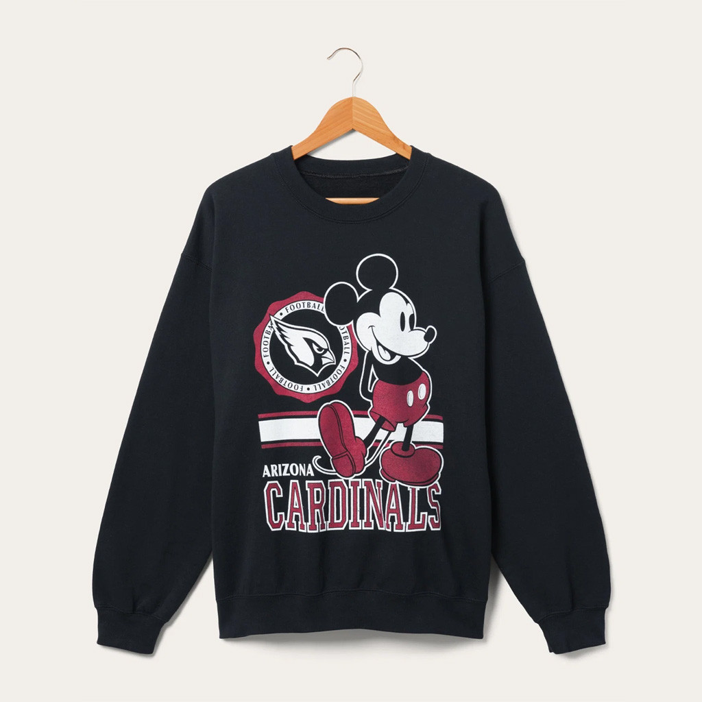 D X Junk Food Football Collection Merch 2026 Arizona Cardinals Mickey Crew Sweatshirt Fan Gifts - Kdjoy