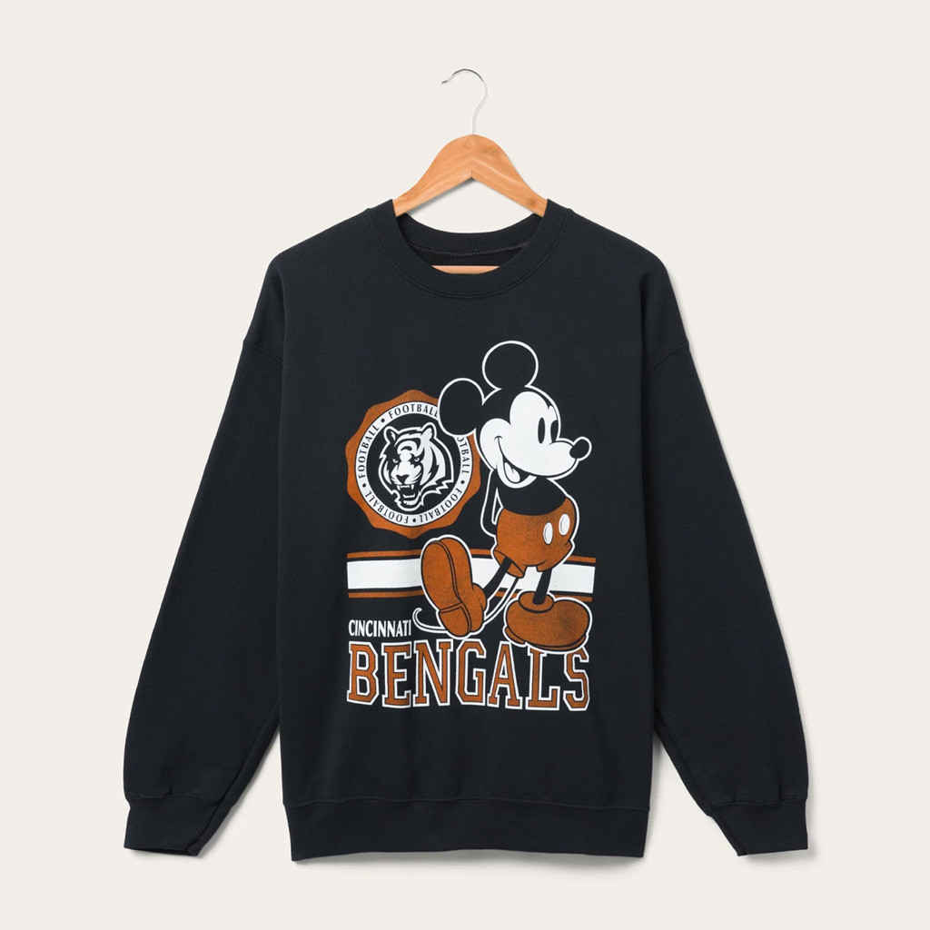 D X Junk Food Football Collection Merch Cincinnati Bengals Mickey Crewneck Sweatshirt Fan Gear - Kdjoy