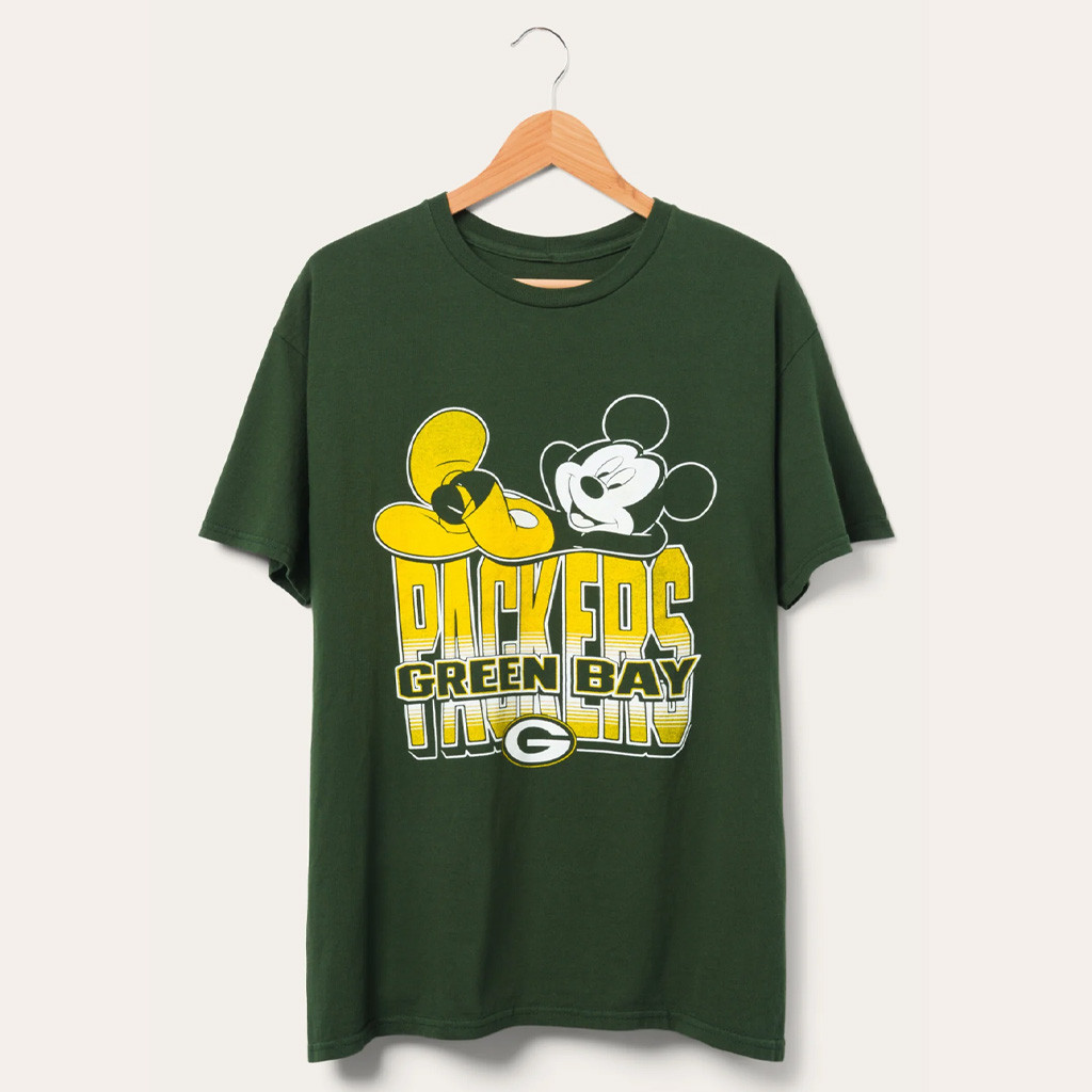 D X Junk Food Football Collection Merch Green Bay Packers Mickey Kick Back Shirt Packers Merch - Kdjoy