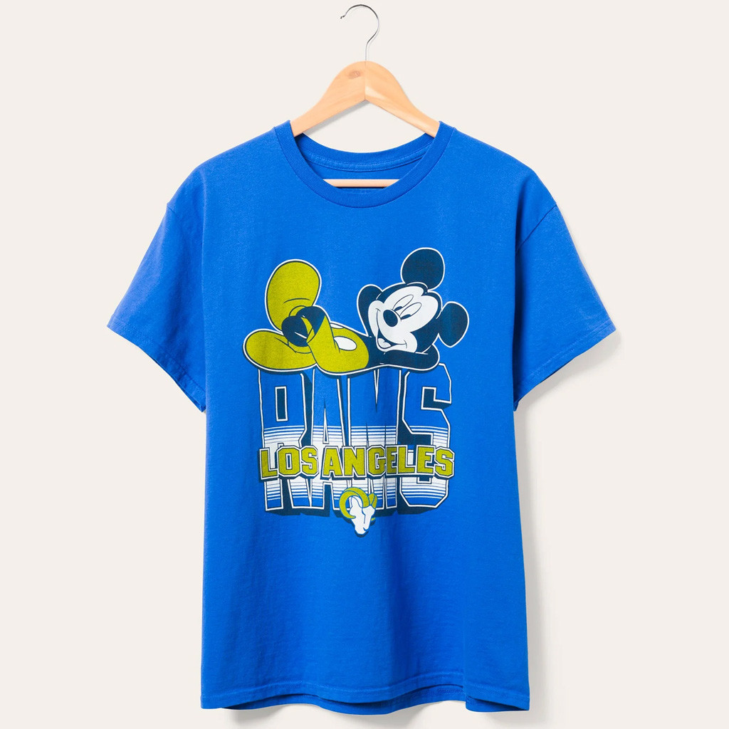D X Junk Food Football Collection Merch Los Angeles Rams Mickey Kick Back T-Shirt Rams Merch - Kdjoy