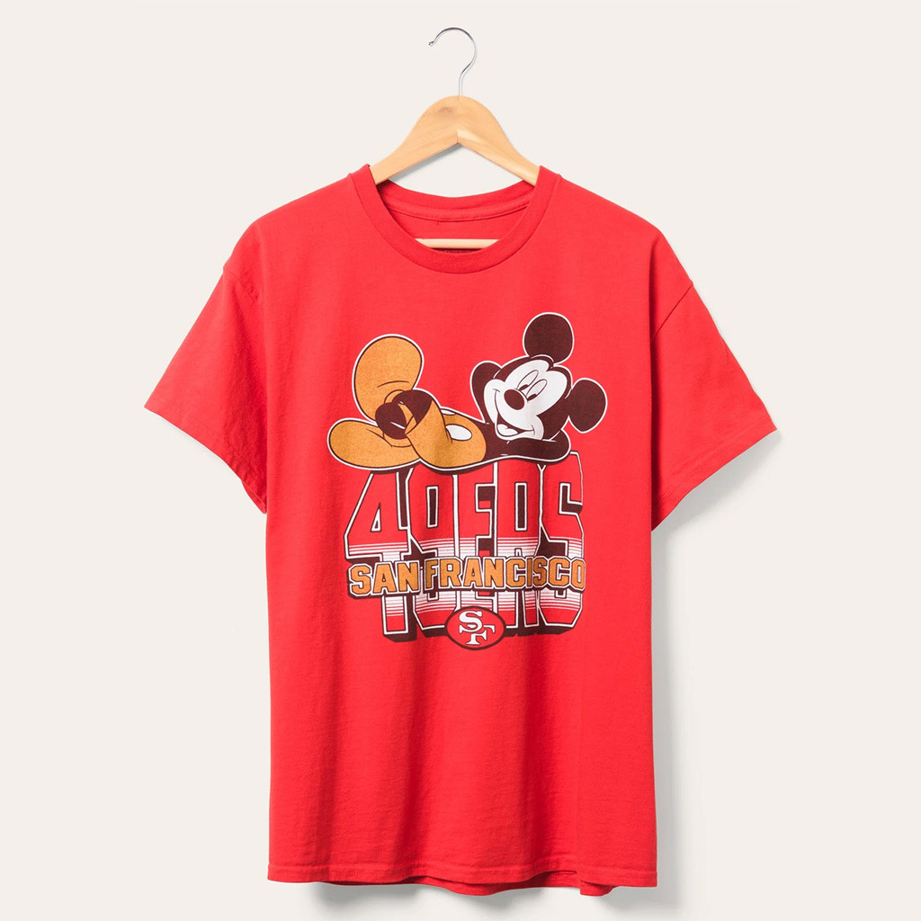 D X Junk Food Football Collection Merch San Francisco 49ers Mickey Kick Back Shirt 49ers Merch - Kdjoy