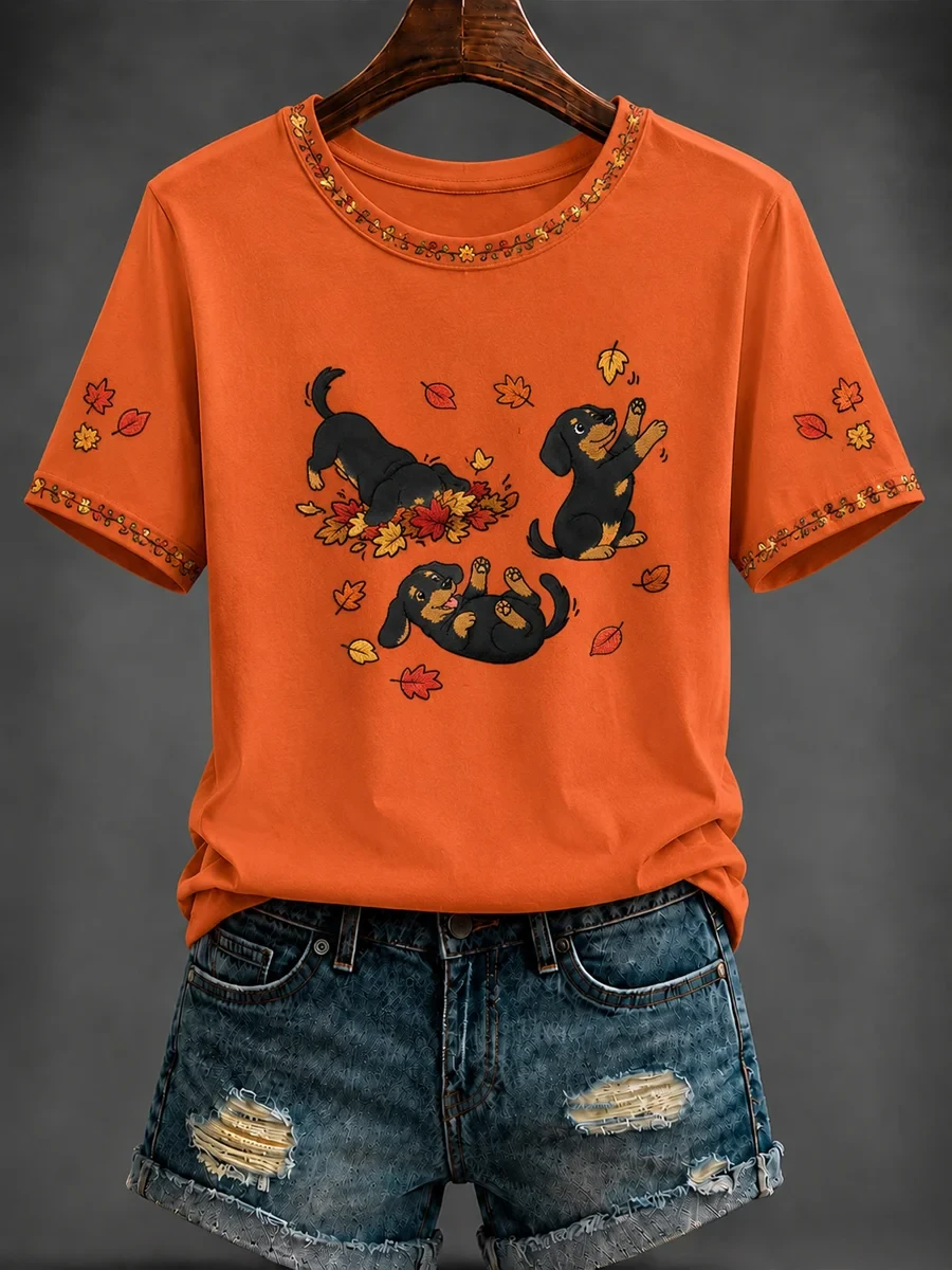 Dachshund Autumn Leaves Shirt Cute Wiener Dog Fall T-Shirt Best Gift For Dog Lovers - Kdjoy