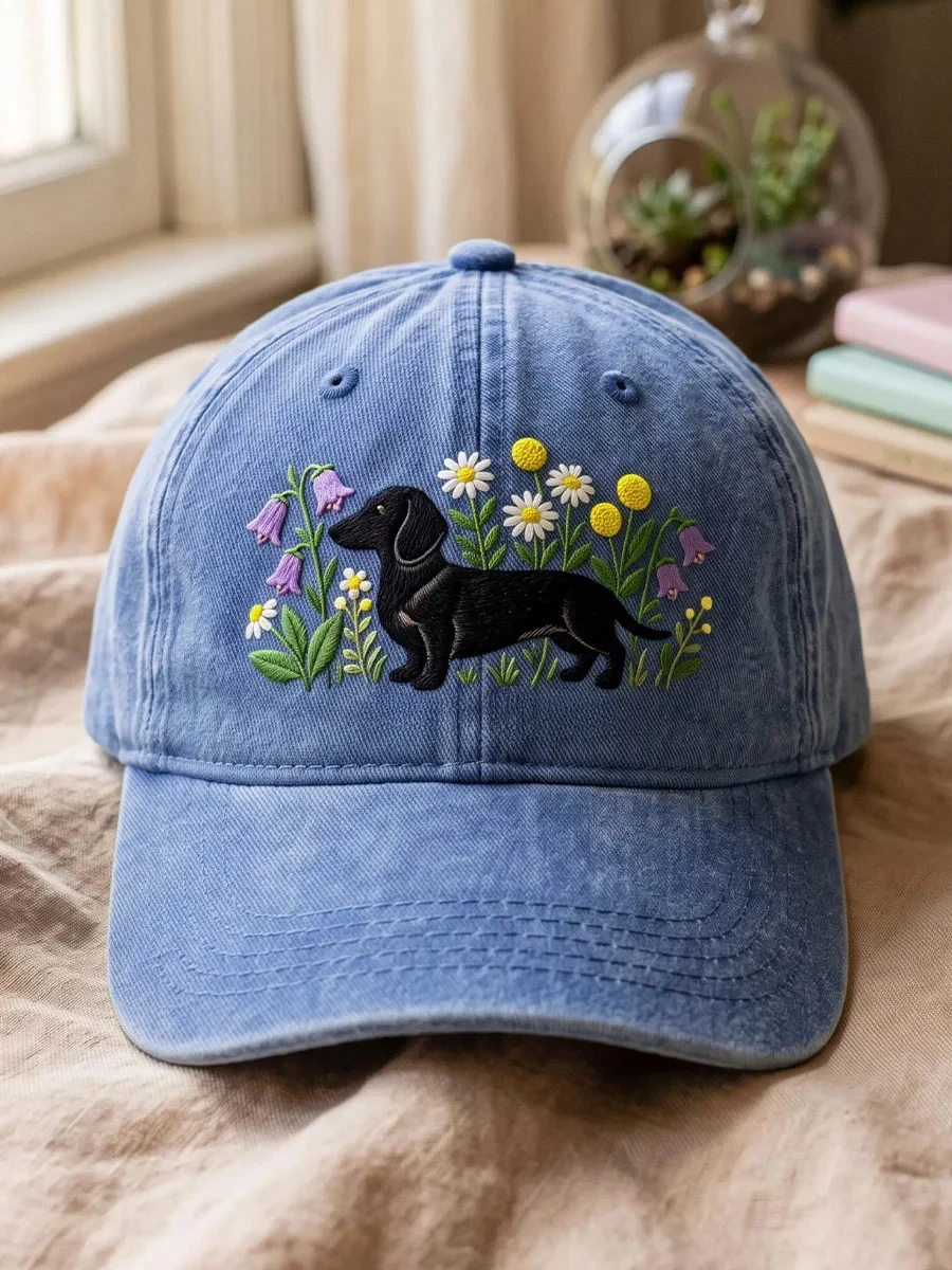 Dachshund Dog Baseball Cap Floral Daisy Wildflower Garden Merch Gift For Her - Kdjoy