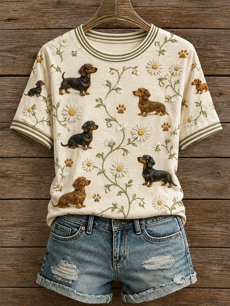 Dachshunds And Daisies T-Shirt Dog Lover Merch Gifts For Your Wife - Kdjoy