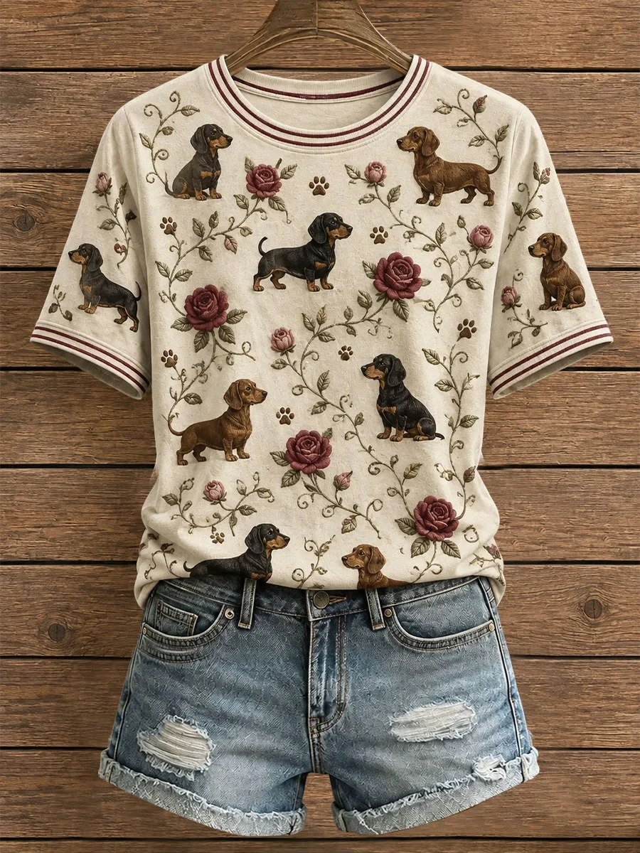 Dachshunds And Roses T-Shirt Dog Floral Shirt Gifts Ideas For Sister - Kdjoy