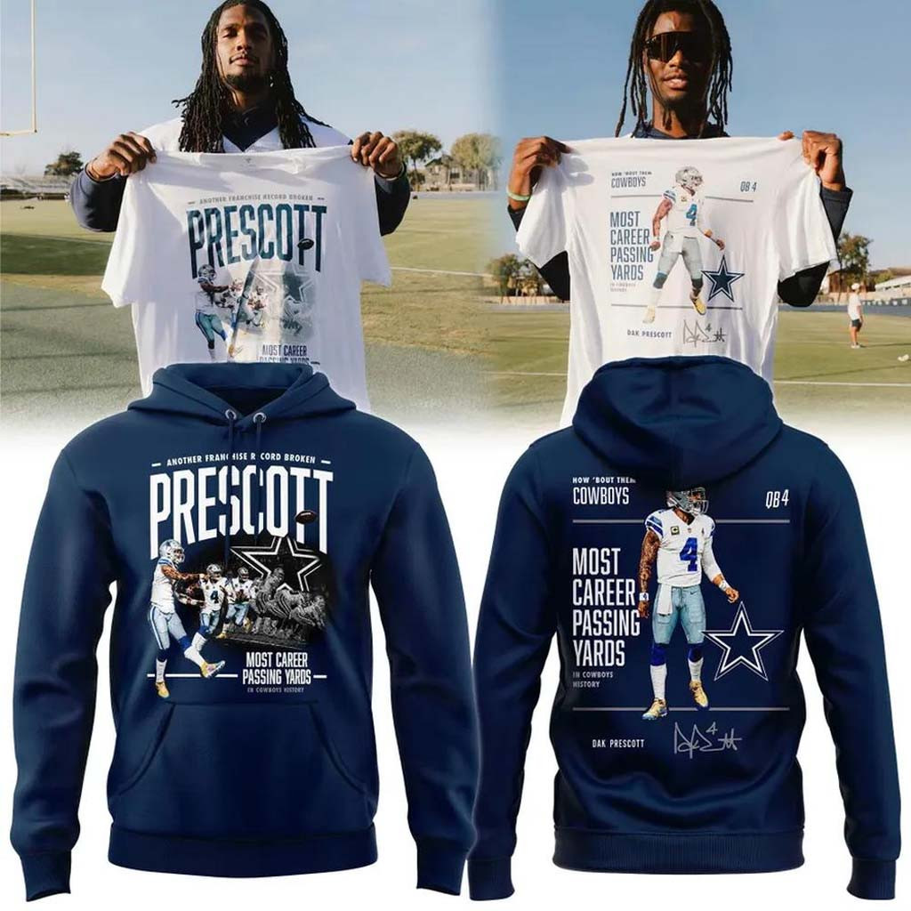 Dak Prescott Dallas Cowboys Most Career Passing Yards Record Hoodie Gift For Football Lovers - Kdjoy Dak Prescott Dallas Cowboys Most Career Passing Yards Record Hoodie Gift For Football Lovers - Kdjoy