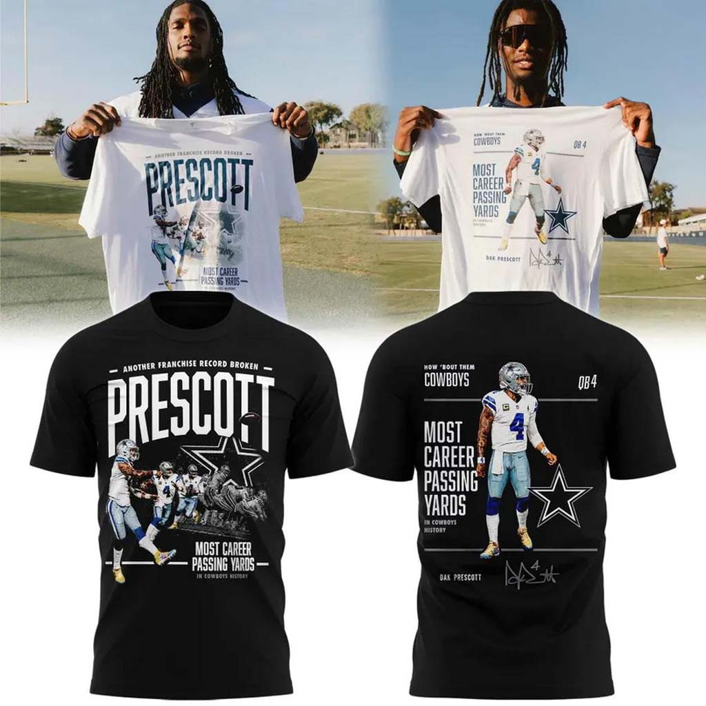 Dak Prescott Dallas Cowboys Most Career Passing Yards Record T-Shirt Dak Prescott Merch 2026 - Kdjoy Dak Prescott Dallas Cowboys Most Career Passing Yards Record T-Shirt Dak Prescott Merch 2026 - Kdjoy