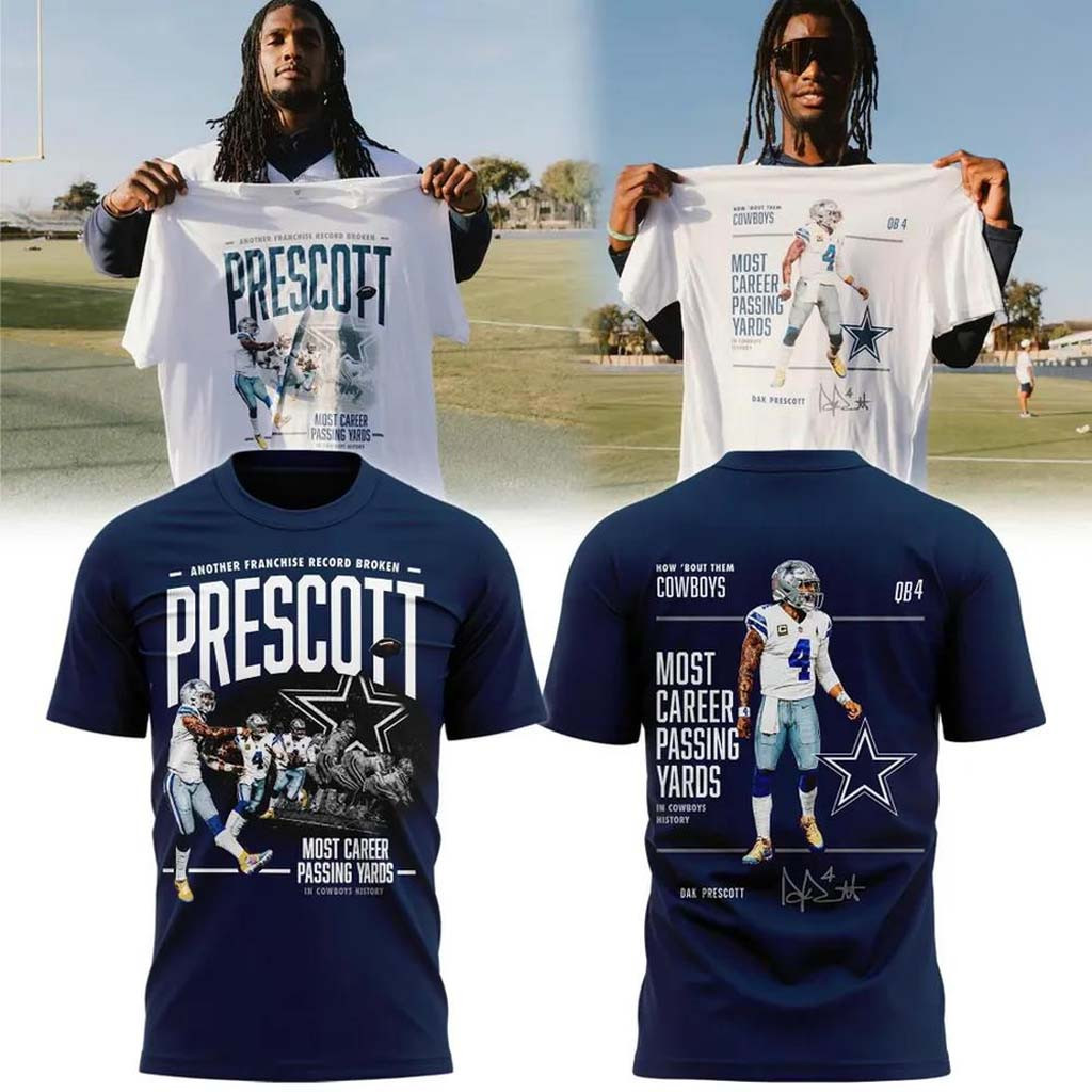 Dak Prescott Dallas Cowboys Most Career Passing Yards Record T-Shirt Dak Prescott Merch Gifts - Kdjoy
