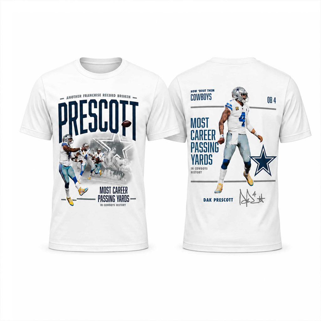 Dak Prescott Most Career Passing Yards Dallas Cowboys T-Shirt Dak Prescott Merch Gift For Fans - Kdjoy Dak Prescott Most Career Passing Yards Dallas Cowboys T-Shirt Dak Prescott Merch Gift For Fans - Kdjoy