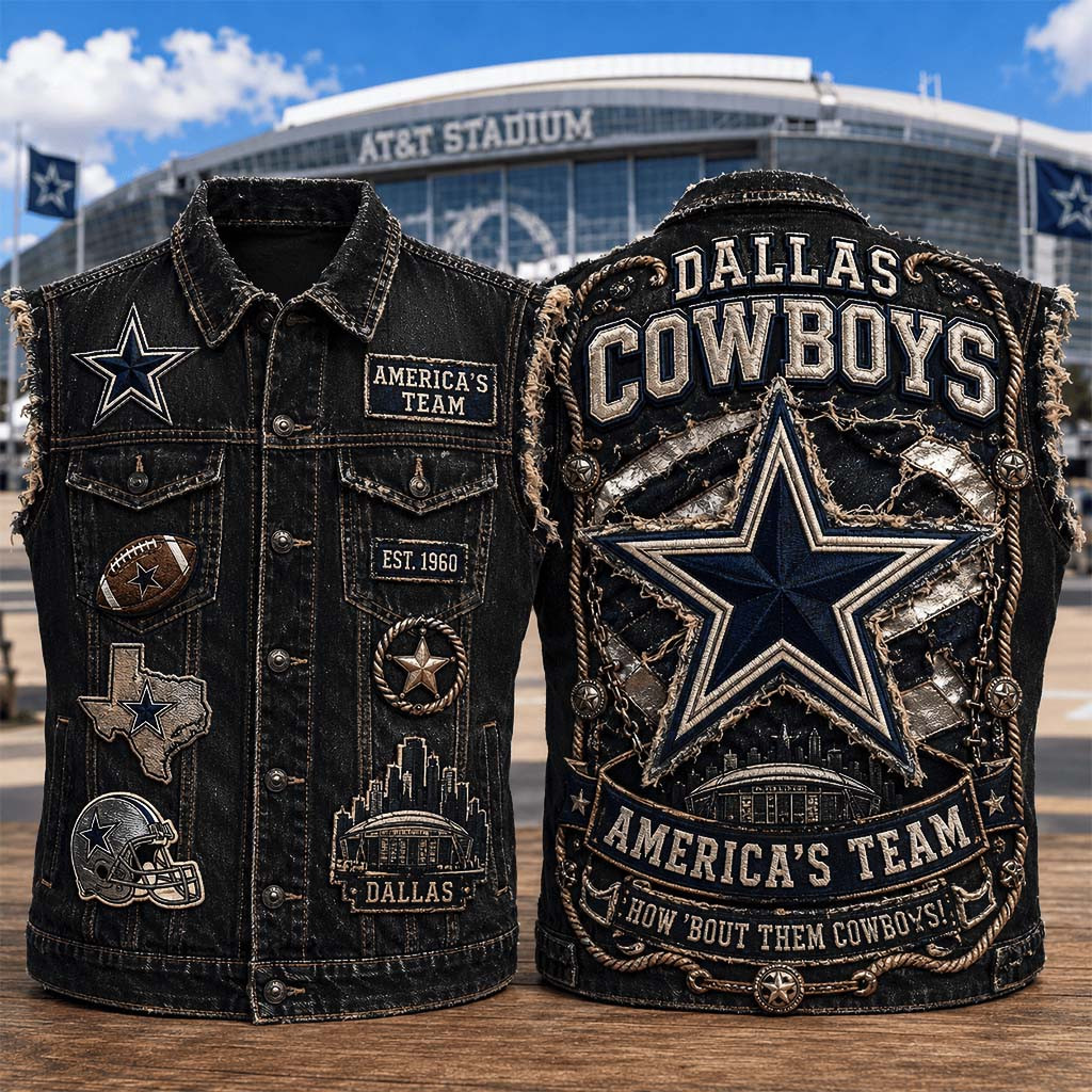 Dallas Cowboys America's Team Denim Vest Dallas Cowboys Merch Best Gifts For Football Fans - Kdjoy Dallas Cowboys America's Team Denim Vest Dallas Cowboys Merch Best Gifts For Football Fans - Kdjoy