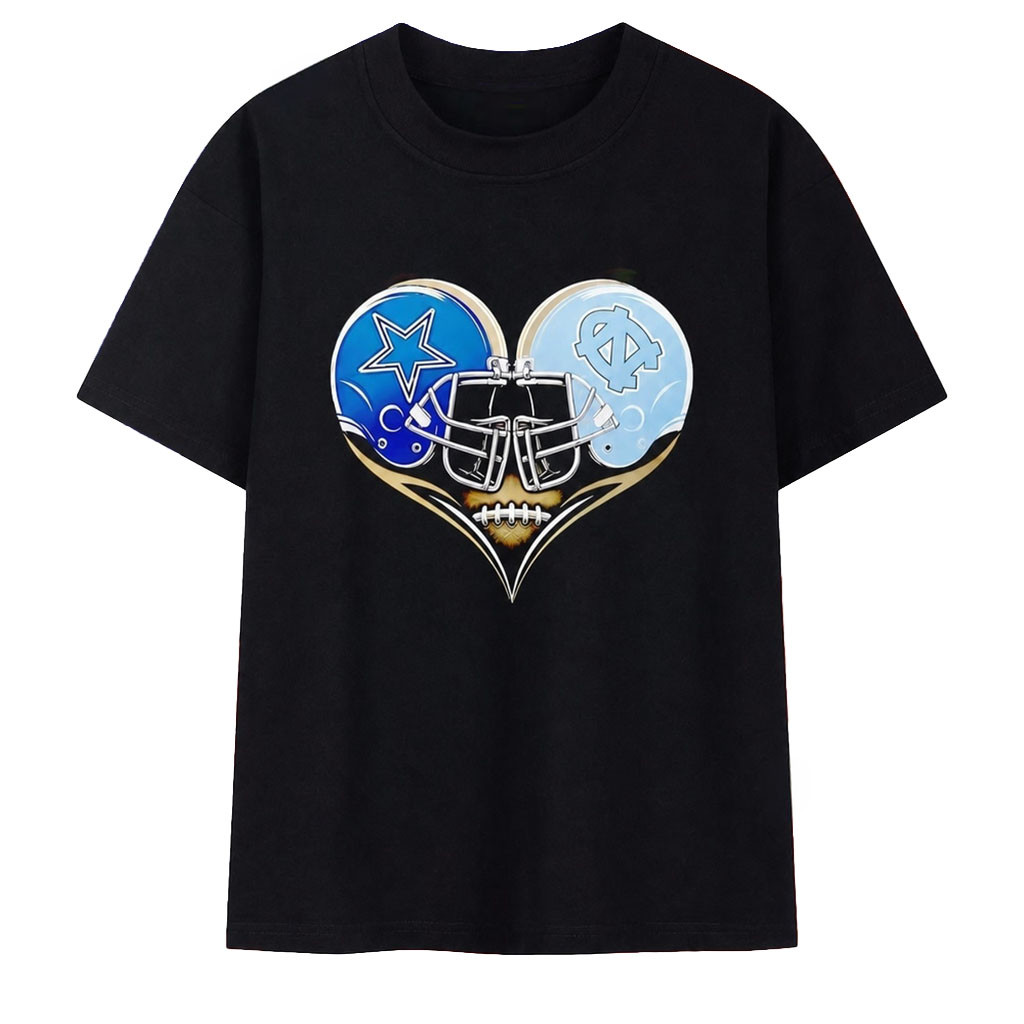 Dallas Cowboys And North Carolina Tar Heels Heart To Head Helmet Football Shirt Fans Gifts - Kdjoy