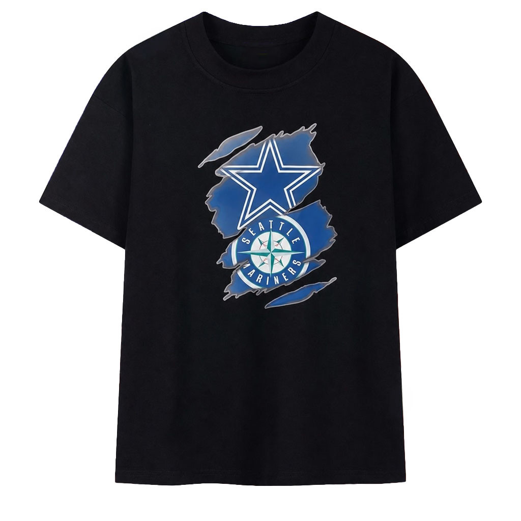 Dallas Cowboys And Seattle Mariners Ripped Logo Shirt Dallas Cowboys Merch Football Gifts - Kdjoy