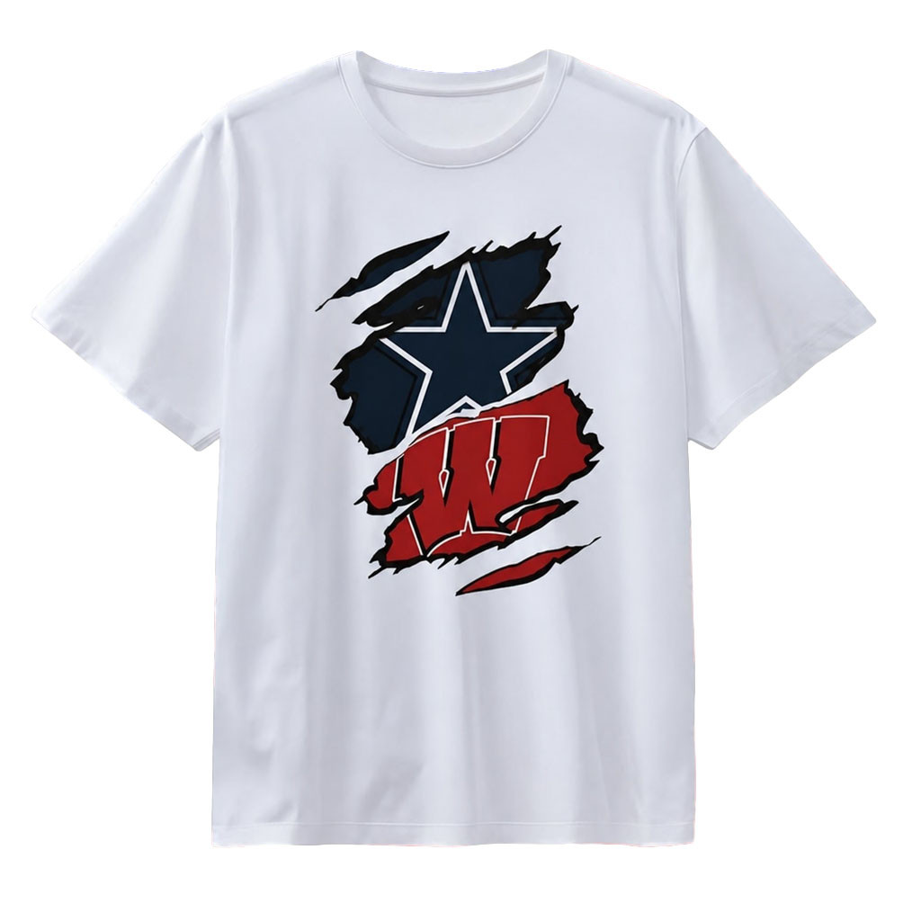 Dallas Cowboys And Wisconsin Badgers Ripped Skin Logo T-Shirt Gifts For Football Fan - Kdjoy Dallas Cowboys And Wisconsin Badgers Ripped Skin Logo T-Shirt Gifts For Football Fan - Kdjoy