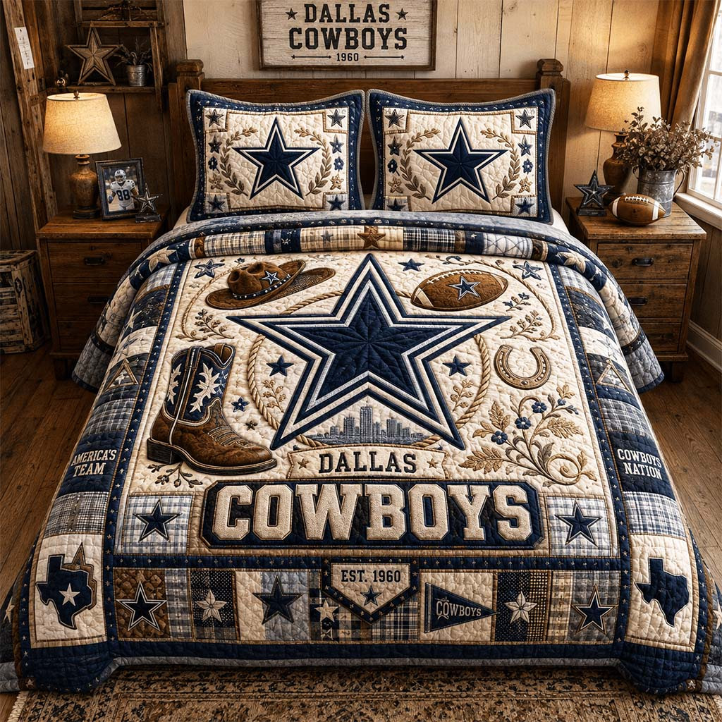 Dallas Cowboys Est 1960 Quilted Bedding Set Dallas Football Merch Bedroom Decor Fan Gifts - Kdjoy Dallas Cowboys Est 1960 Quilted Bedding Set Dallas Football Merch Bedroom Decor Fan Gifts - Kdjoy