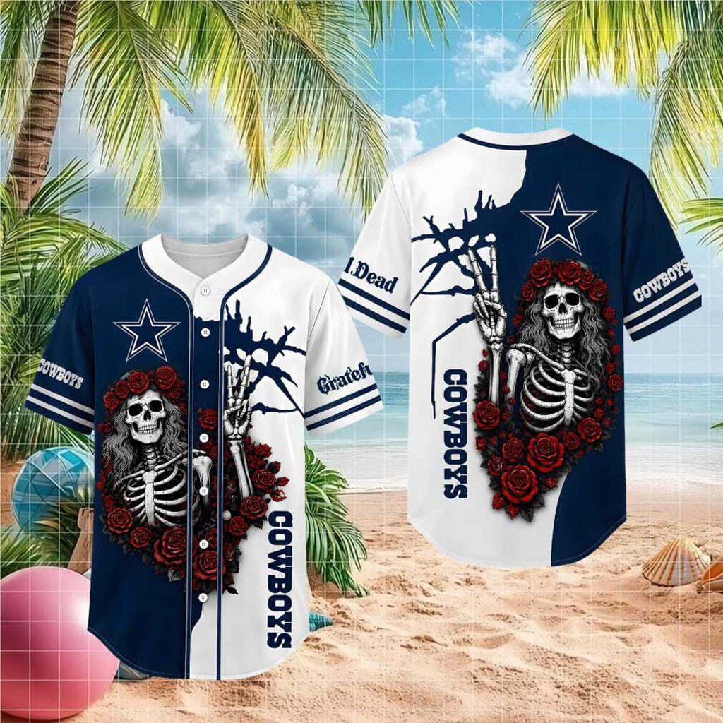 Dallas Cowboys Grateful Dead Skull Rose Baseball Jersey Dallas Cowboys Merch Gifts For Him - Kdjoy Dallas Cowboys Grateful Dead Skull Rose Baseball Jersey Dallas Cowboys Merch Gifts For Him - Kdjoy
