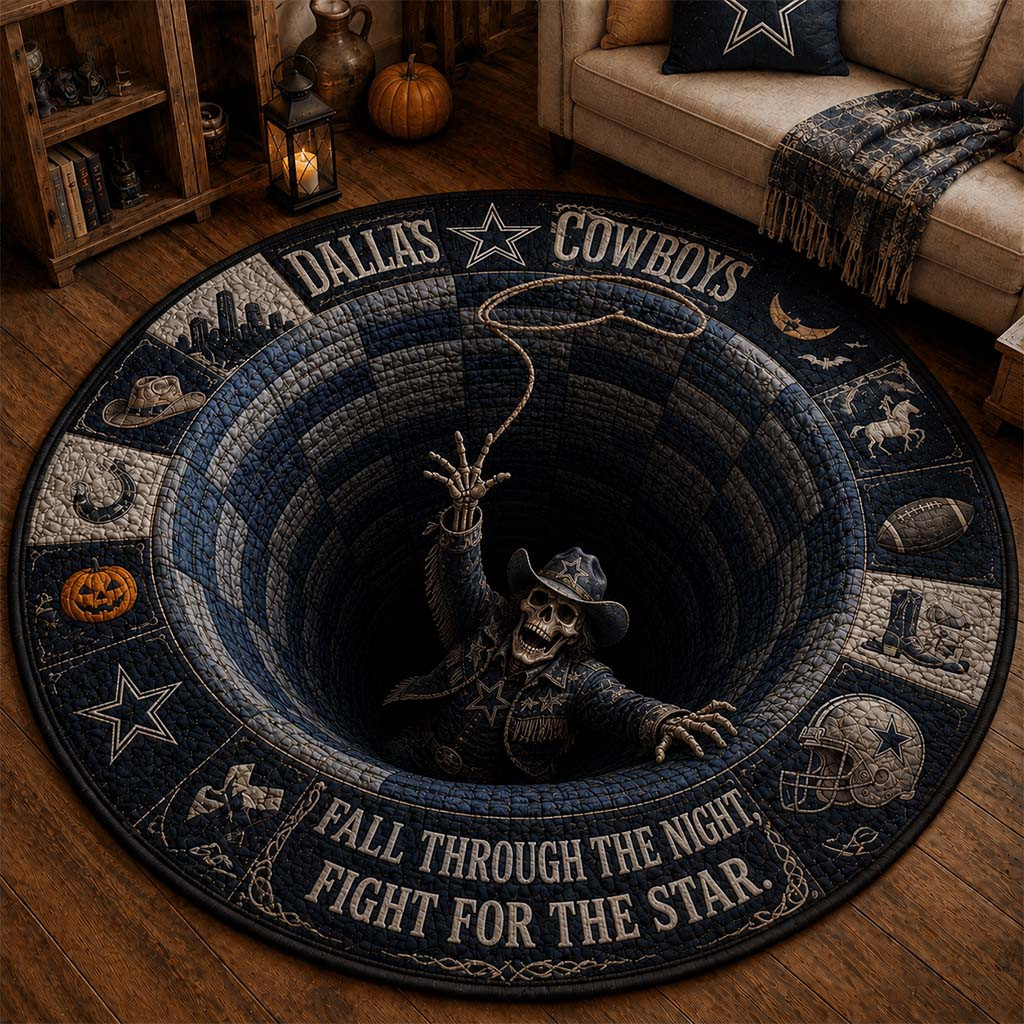 Dallas Cowboys Merch Fall Through The Night Fight For The Star Quilted Round Mat Halloween Decor - Kdjoy Dallas Cowboys Merch Fall Through The Night Fight For The Star Quilted Round Mat Halloween Decor - Kdjoy